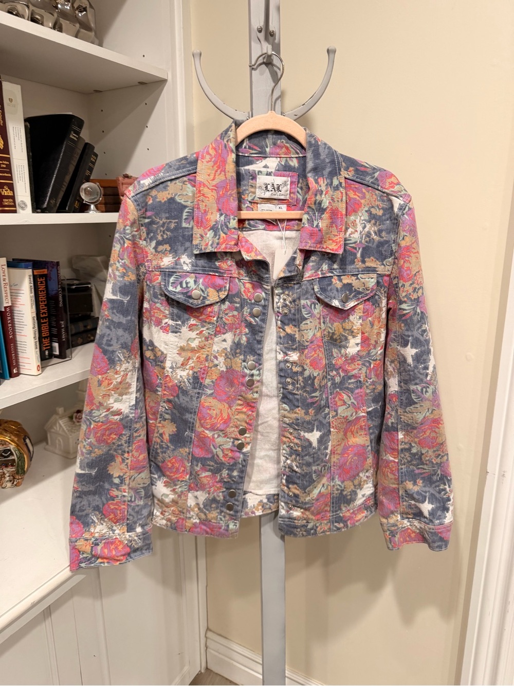 Live a Little Floral-Print Denim Jacket in Pink, Blue & Cream